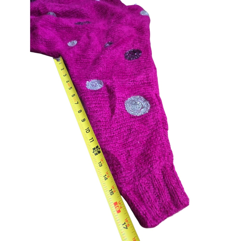 Balzac Italy Magenta Super Kid Mohair V-Neck Polka Dot Sweater IT 42 Vintage - Picture 6 of 13